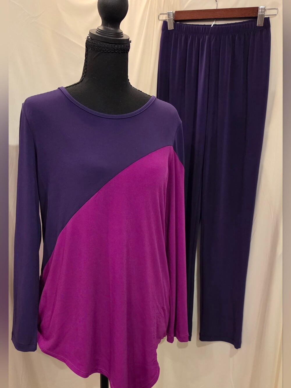 Purple Magenta Colorblock Tunic & Pull-On Pant Set XS Stretch Lounge Set